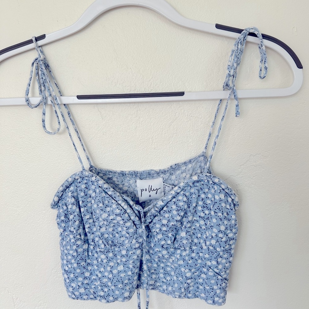 Princess Polly blue floral crop top